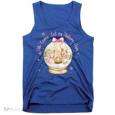 Oh Come Let Us Adore Him Jesus Nativity Scene Coquette Bow Gift Tank Top