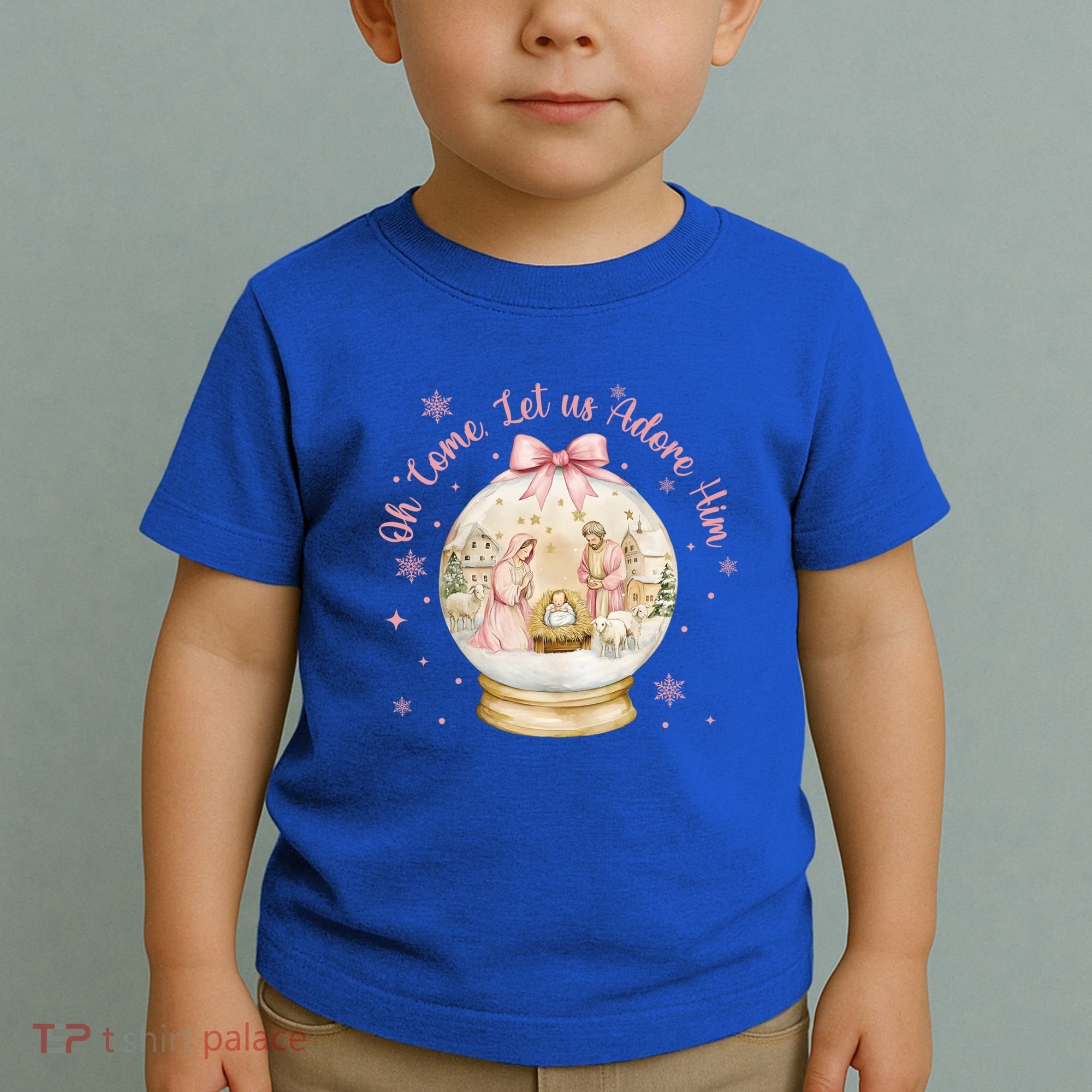 Oh Come Let Us Adore Him Jesus Nativity Scene Coquette Bow Gift Toddler T-Shirt