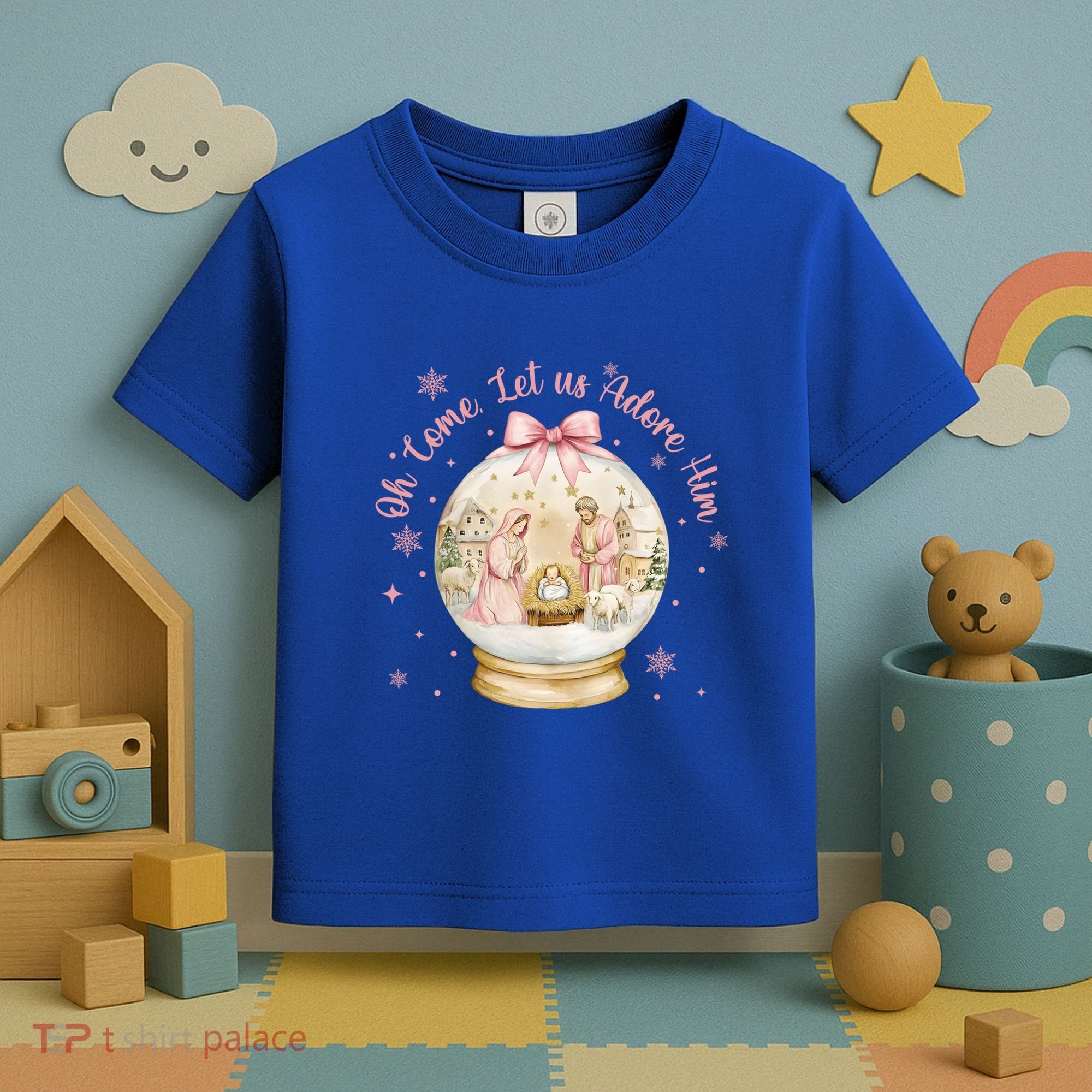 Oh Come Let Us Adore Him Jesus Nativity Scene Coquette Bow Gift Toddler T-Shirt