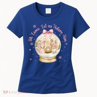 Oh Come Let Us Adore Him Jesus Nativity Scene Coquette Bow Gift Women's T-Shirt