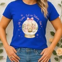 Oh Come Let Us Adore Him Jesus Nativity Scene Coquette Bow Gift Women's T-Shirt thumb 2