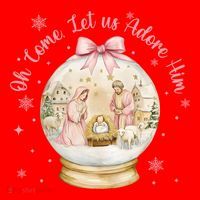 Oh Come Let Us Adore Him Jesus Nativity Scene Coquette Bow Gift Santa Hat thumb 1