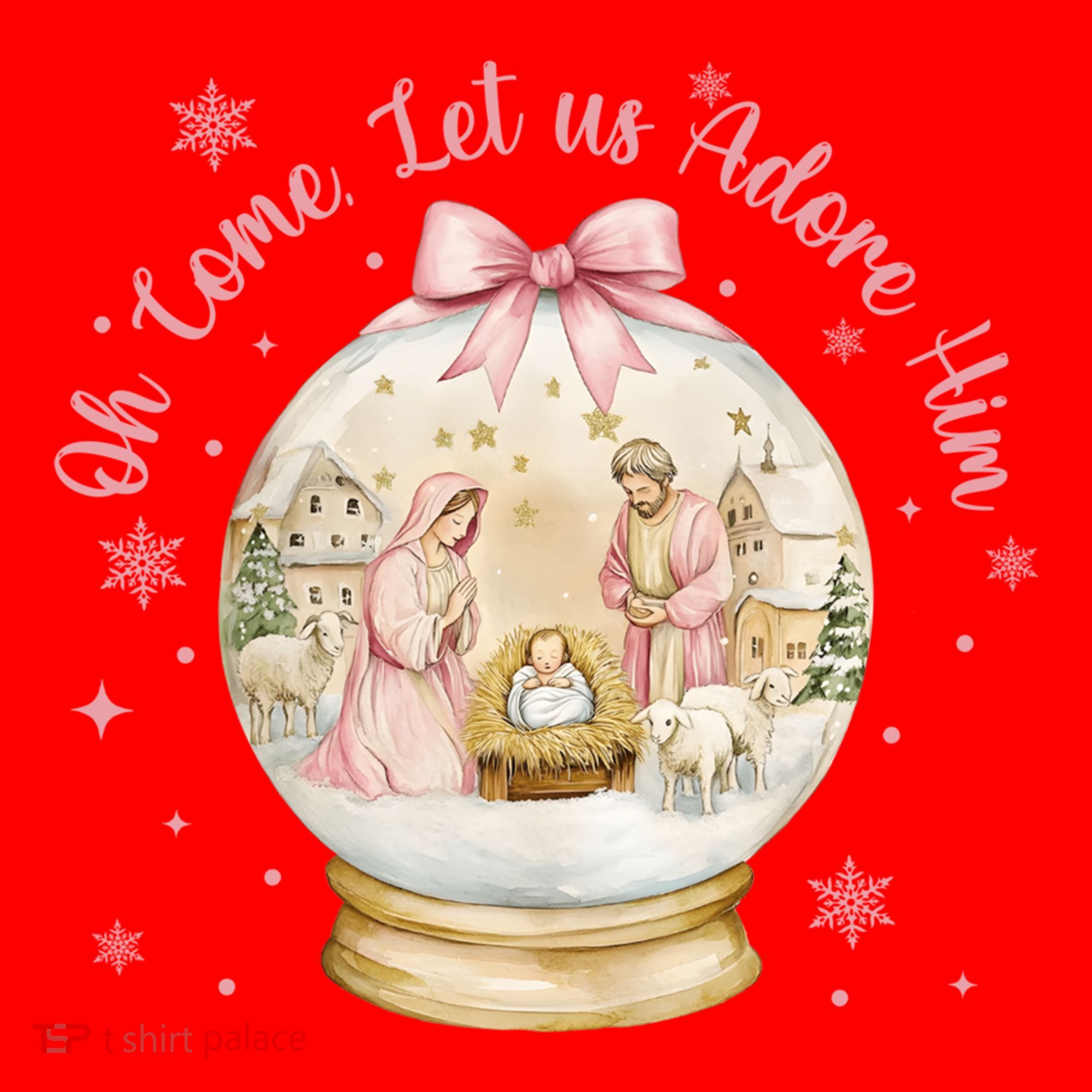 Oh Come Let Us Adore Him Jesus Nativity Scene Coquette Bow Gift Santa Hat