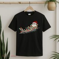 Otter Christmas Lights Santa Hat Funny Cute Cool Family Matching Trendy Top T-Shirt thumb 2