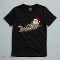 Otter Christmas Lights Santa Hat Funny Cute Cool Family Matching Trendy Top T-Shirt thumb 5