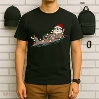 Otter Christmas Lights Santa Hat Funny Cute Cool Family Matching Trendy Top T-Shirt thumb 6