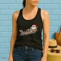 Otter Christmas Lights Santa Hat Funny Cute Cool Family Matching Trendy Top Women's Tank Top thumb 2