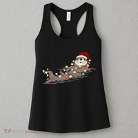 Otter Christmas Lights Santa Hat Funny Cute Cool Family Matching Trendy Top Women's Tank Top thumb 3