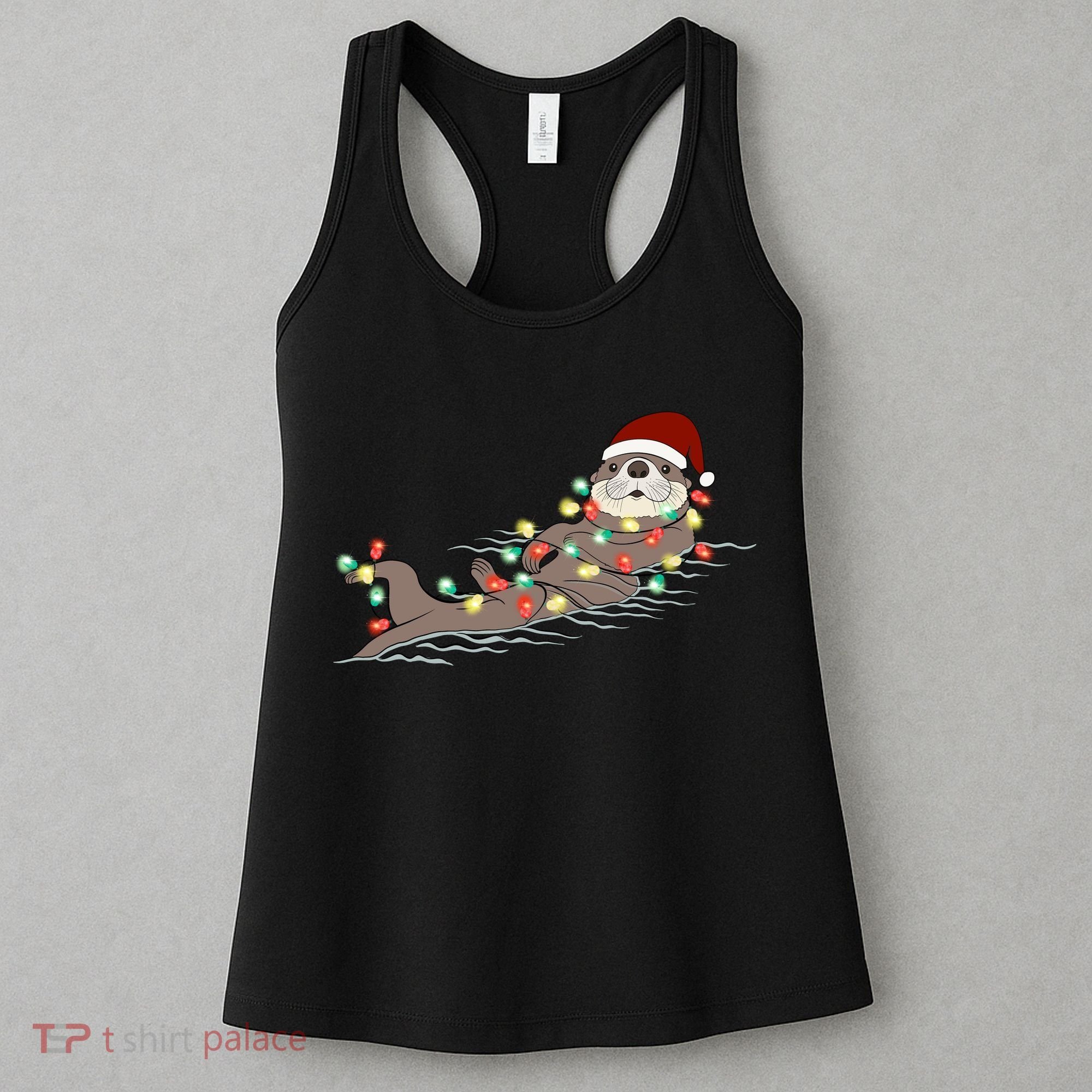 Otter Christmas Lights Santa Hat Funny Cute Cool Family Matching Trendy Top Women's Tank Top