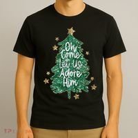 Oh Come Let Us Adore Him Christian Jesus Christmas T-Shirt thumb 3
