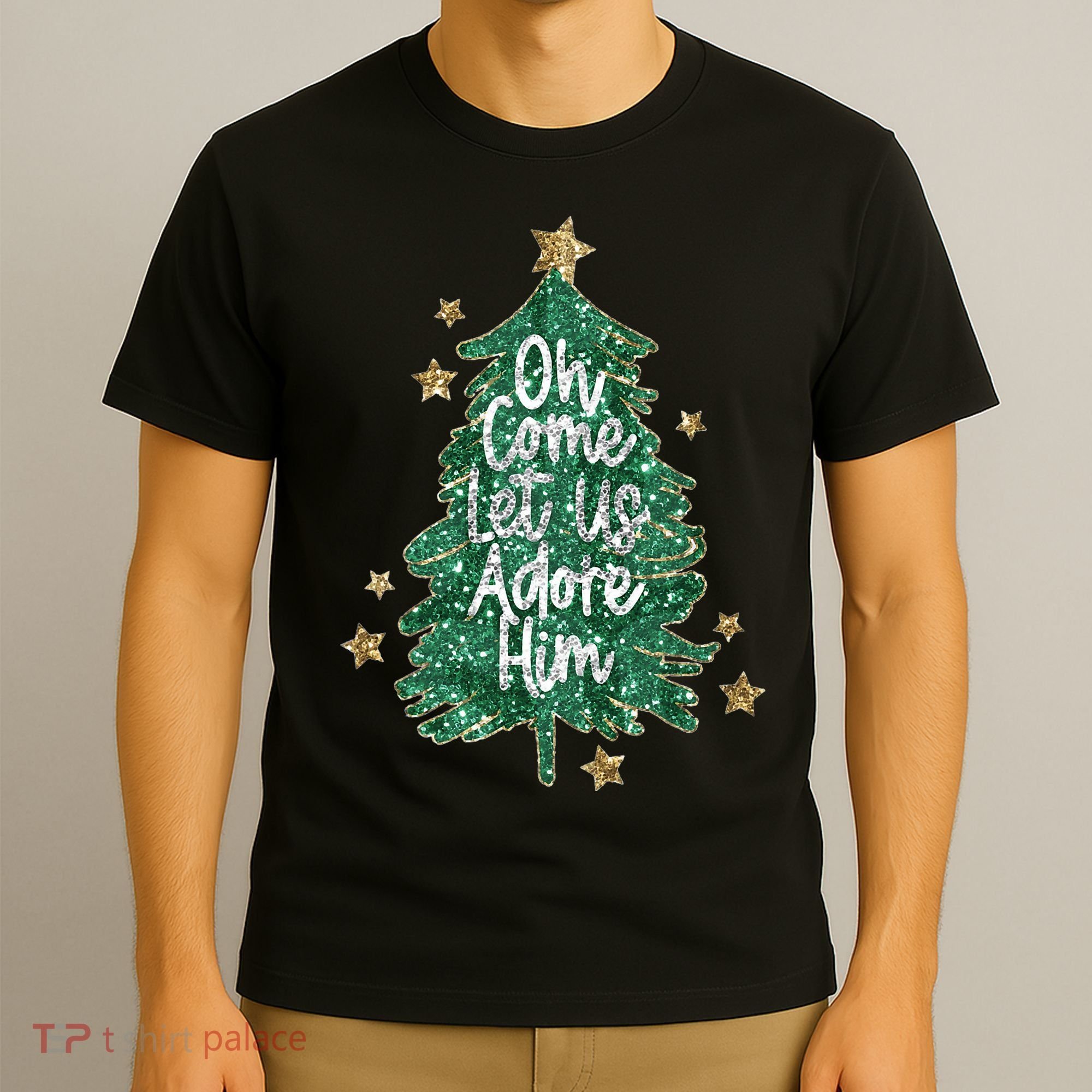 Oh Come Let Us Adore Him Christian Jesus Christmas T-Shirt