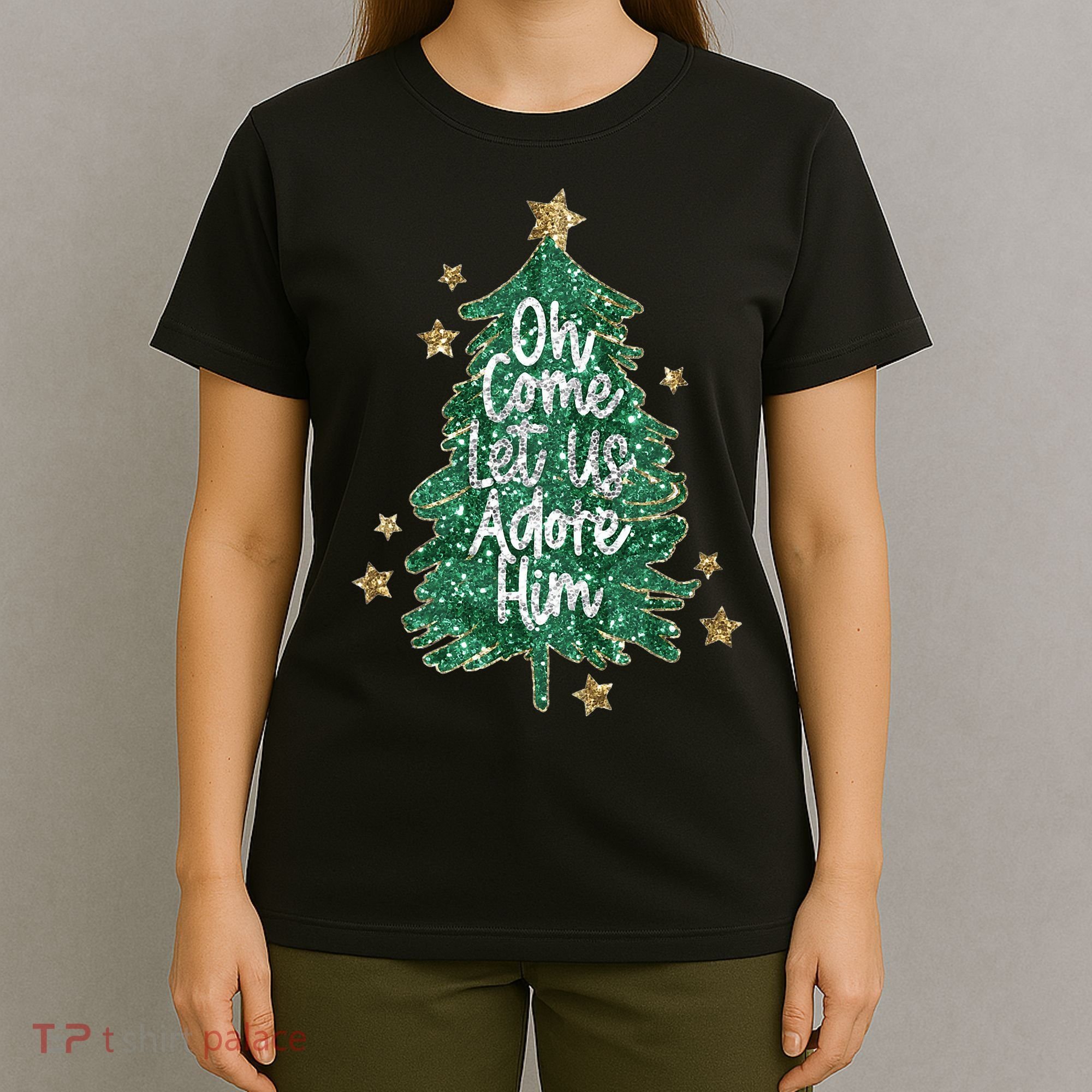 Oh Come Let Us Adore Him Christian Jesus Christmas T-Shirt