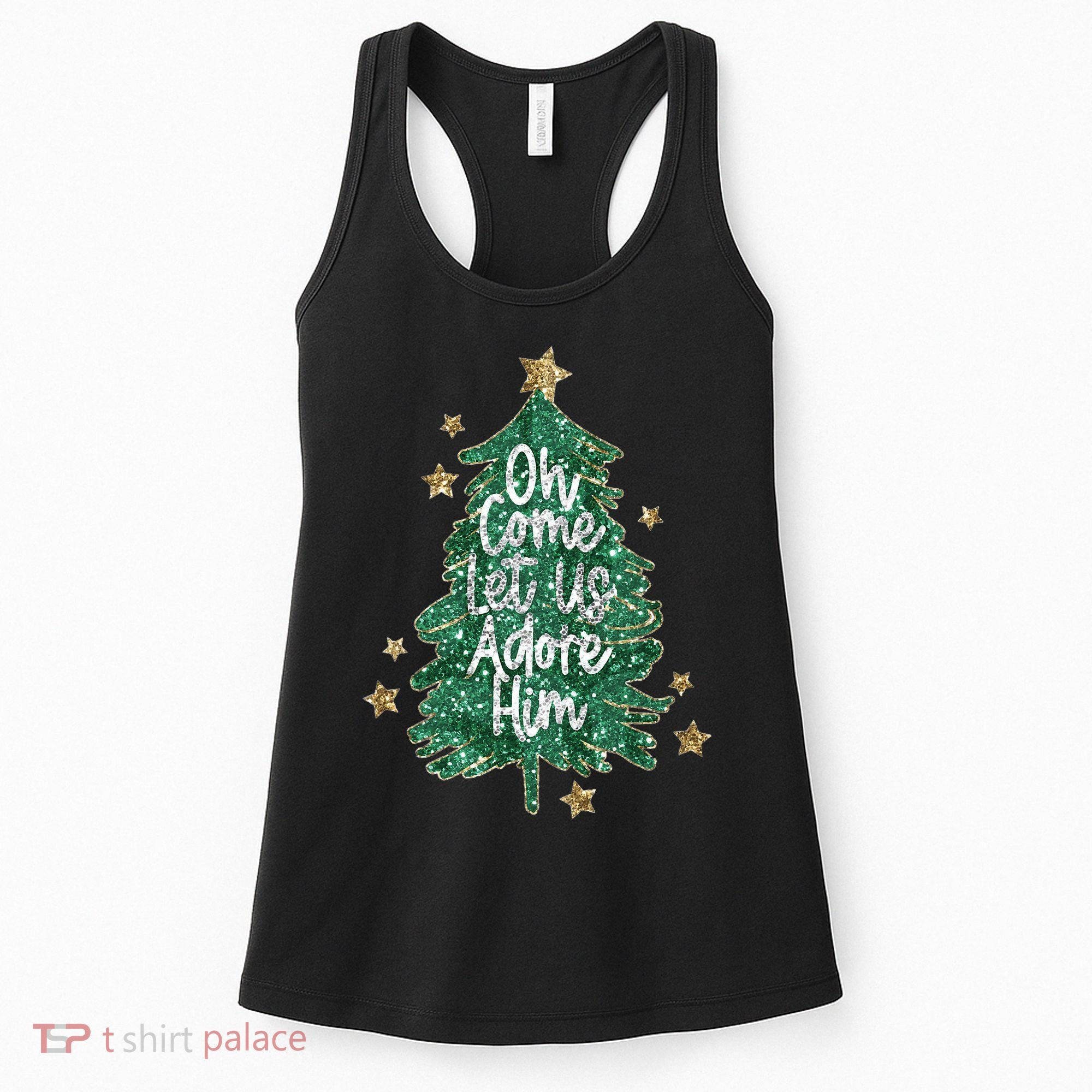Oh Come Let Us Adore Him Christian Jesus Christmas Women's Tank Top