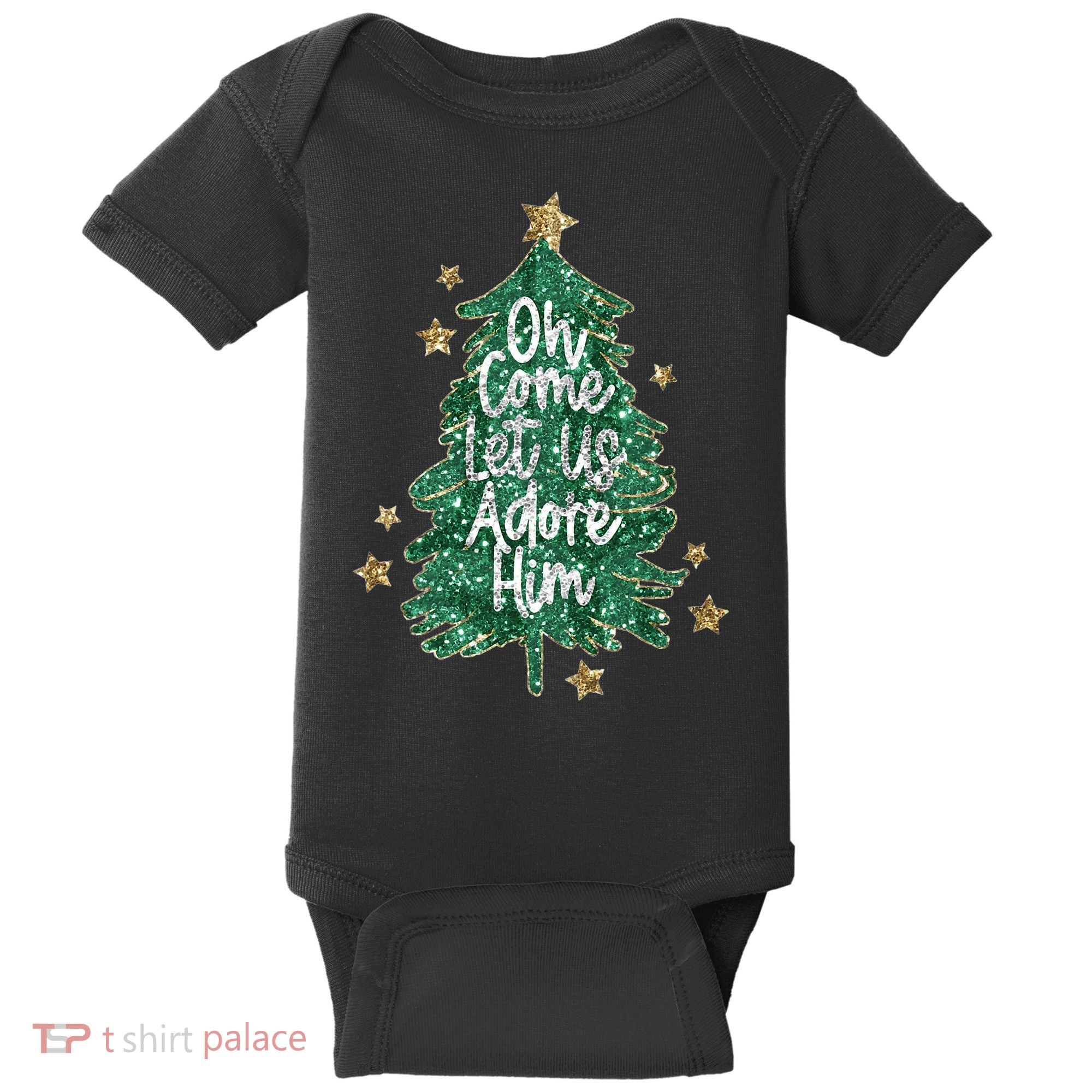 Oh Come Let Us Adore Him Christian Jesus Christmas Baby Bodysuit