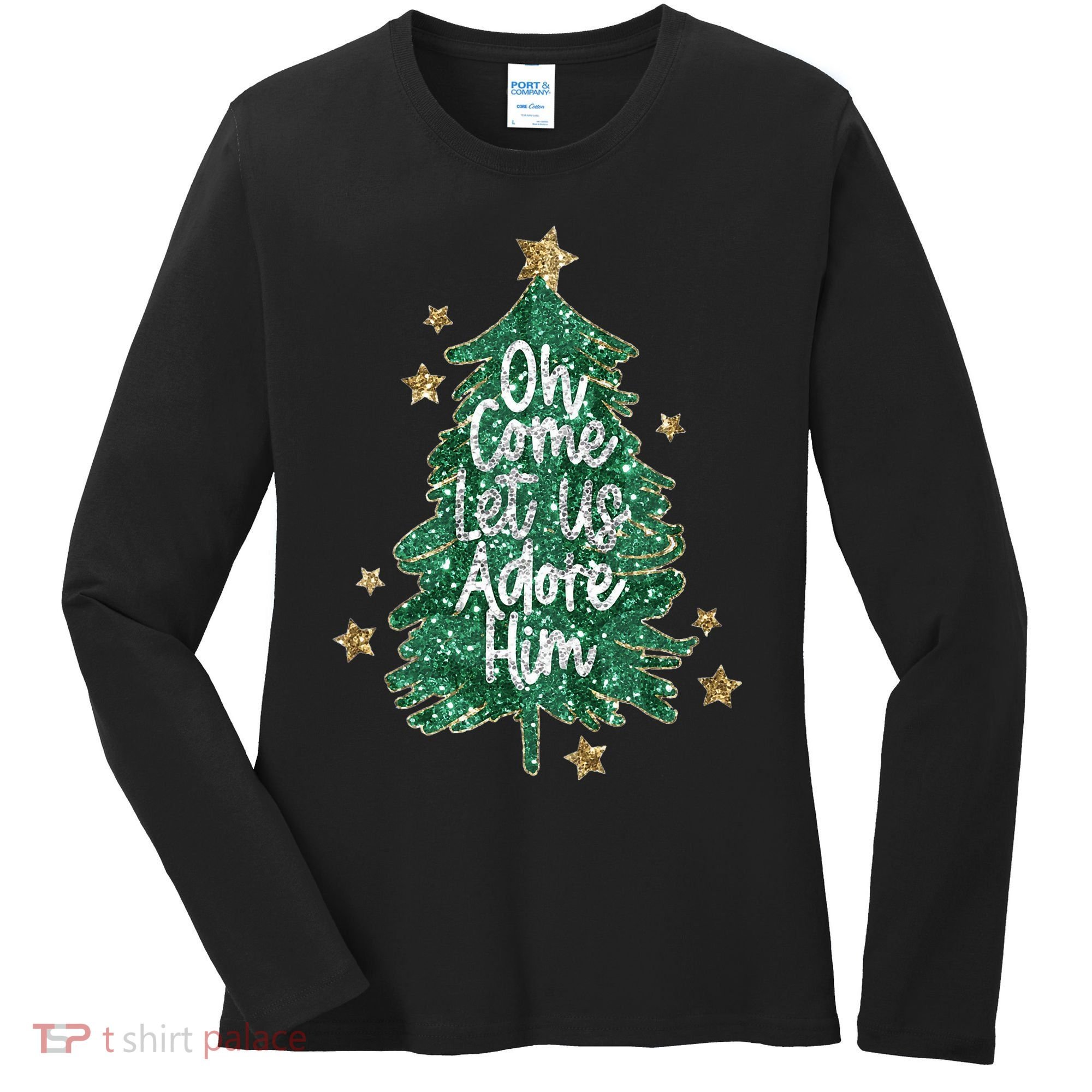Oh Come Let Us Adore Him Christian Jesus Christmas Women's Long Sleeve Shirt