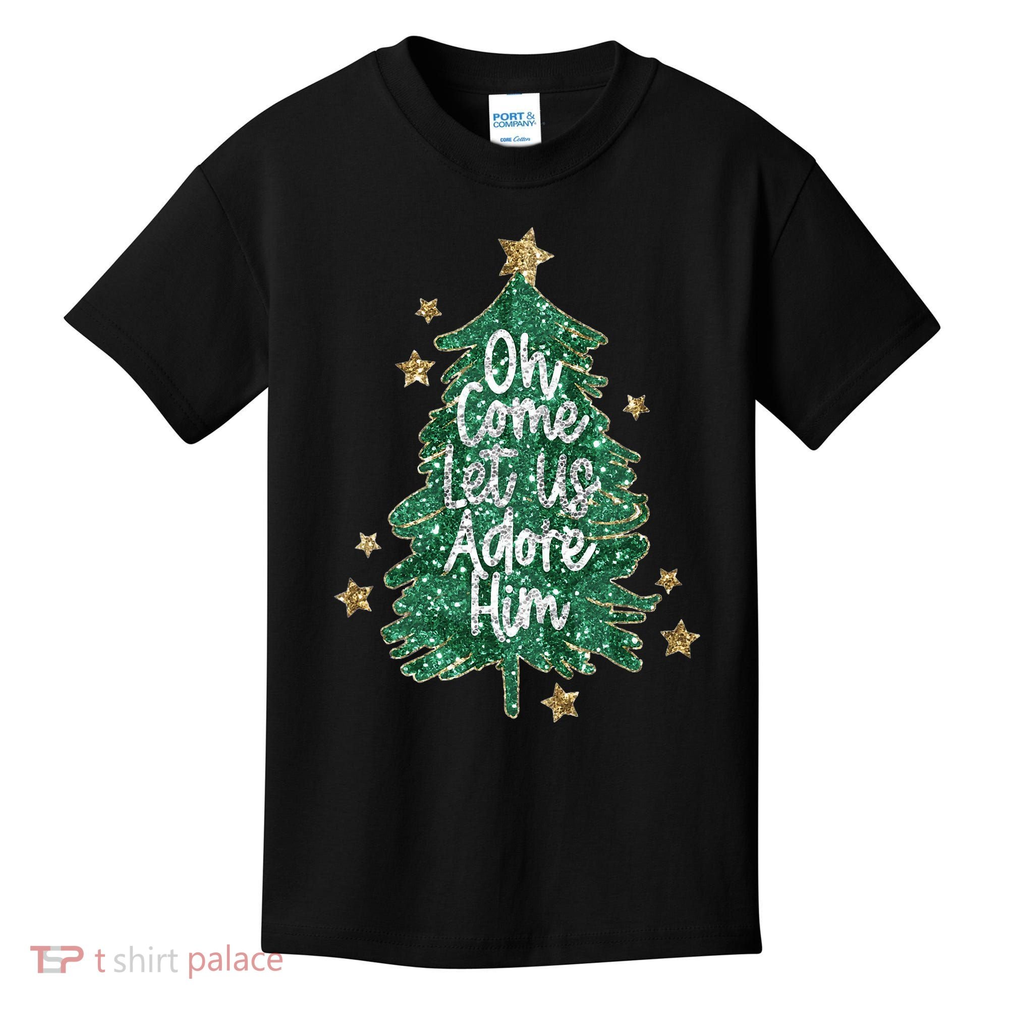 Oh Come Let Us Adore Him Christian Jesus Christmas Kids T-Shirt