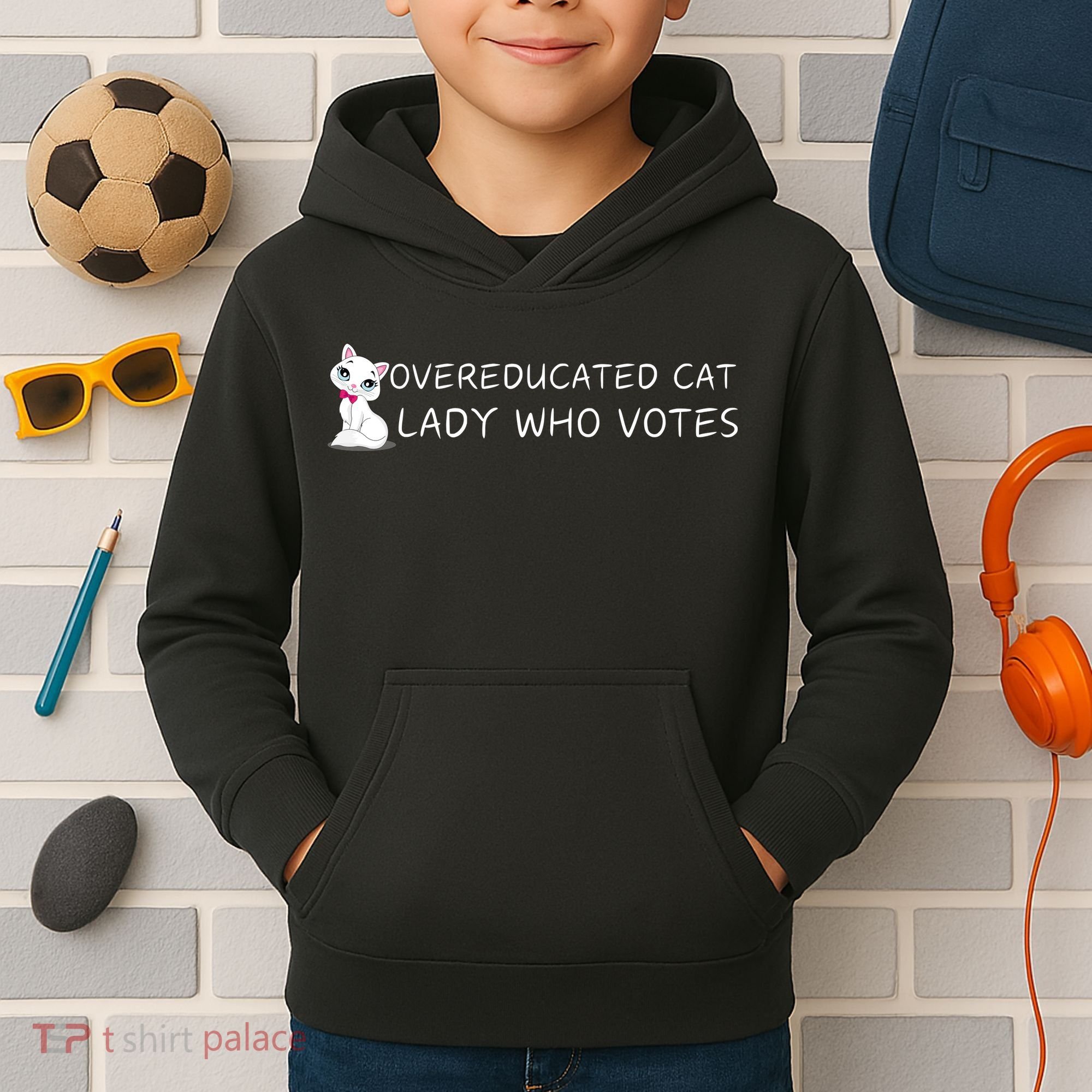 Overeducated Cat Lady Who Votes Kids Hoodie