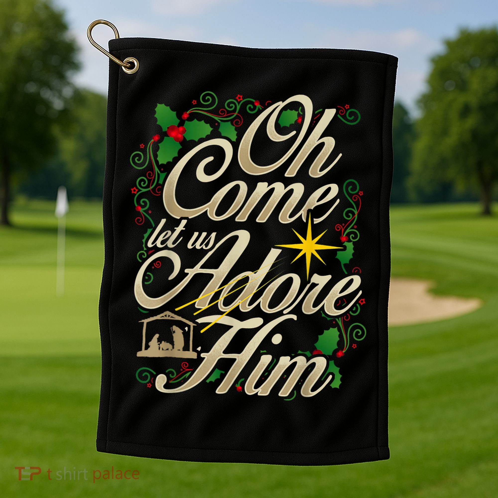 Oh Come Let Us Adore Him Nativity Christmas Religious Jesus Golf Towel