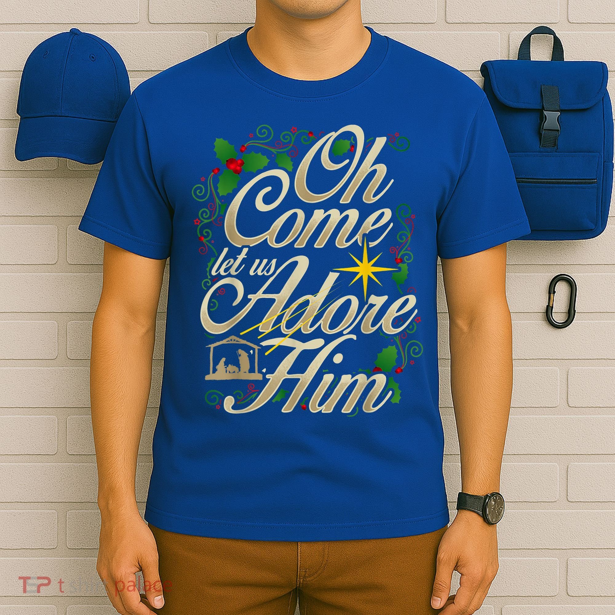 Oh Come Let Us Adore Him Nativity Christmas Religious Jesus T-Shirt