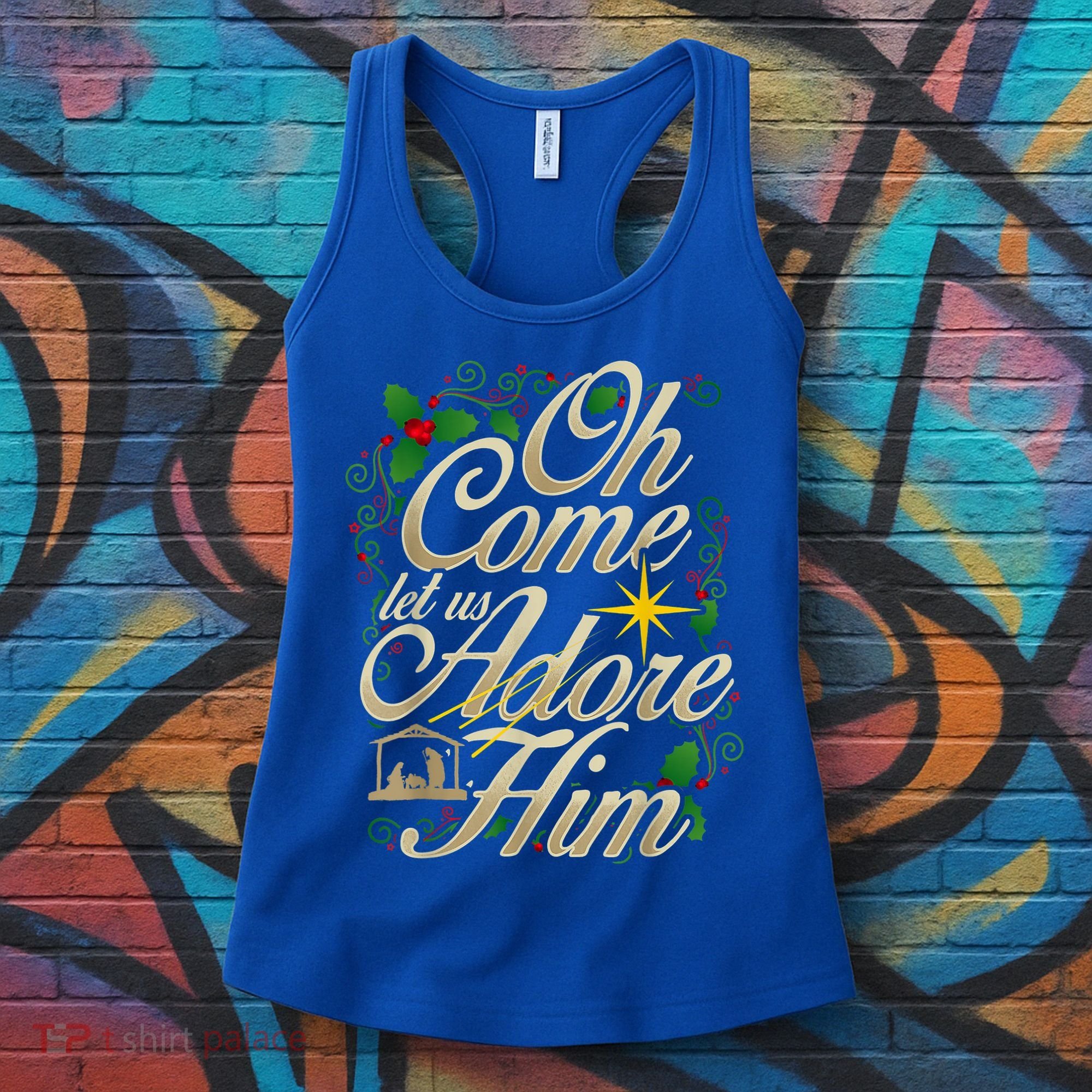 Oh Come Let Us Adore Him Nativity Christmas Religious Jesus Women's Tank Top