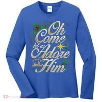 Oh Come Let Us Adore Him Nativity Christmas Religious Jesus Women's Long Sleeve Shirt thumb 0