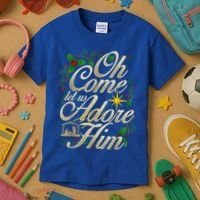 Oh Come Let Us Adore Him Nativity Christmas Religious Jesus Kids T-Shirt thumb 3