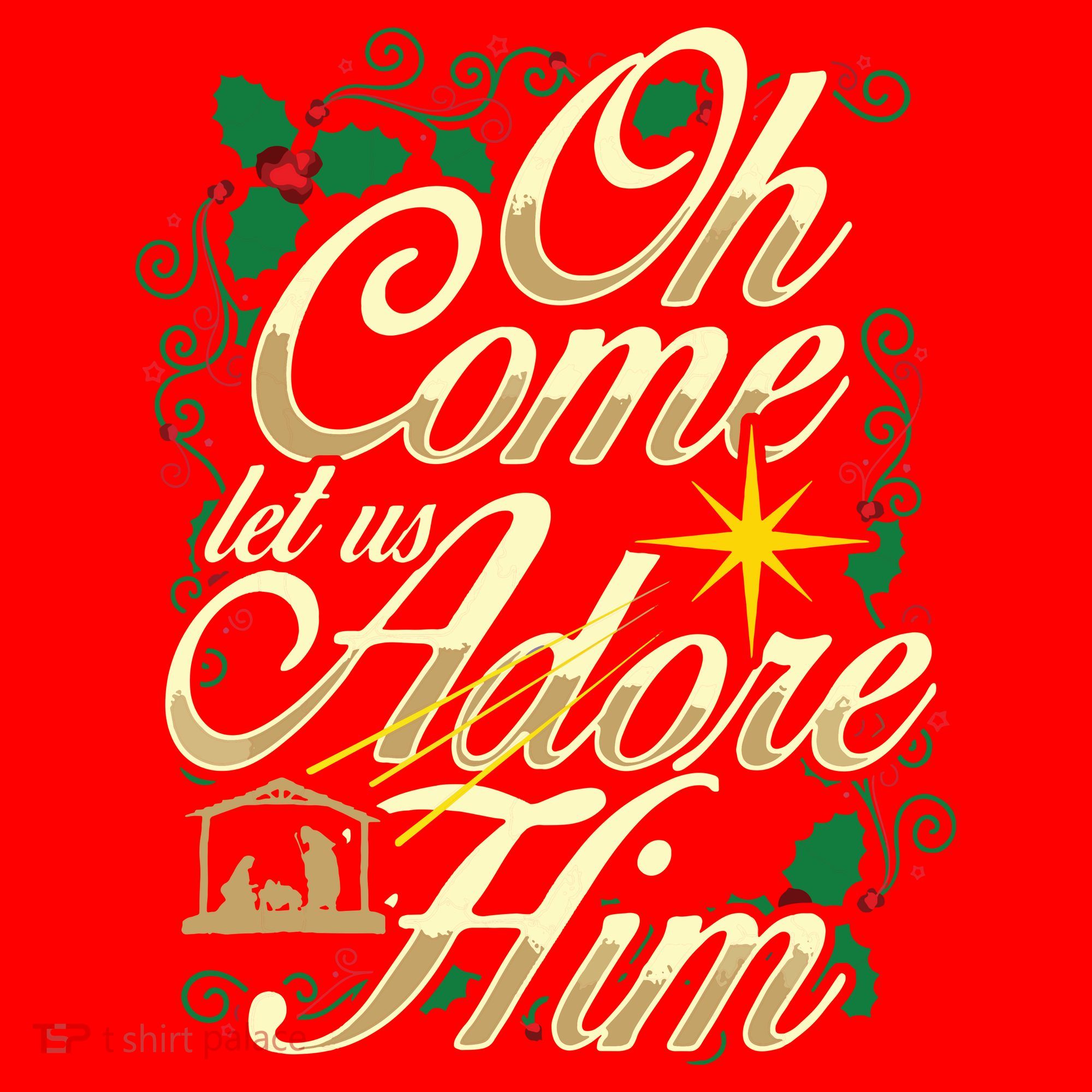 Oh Come Let Us Adore Him Nativity Christmas Religious Jesus Santa Hat