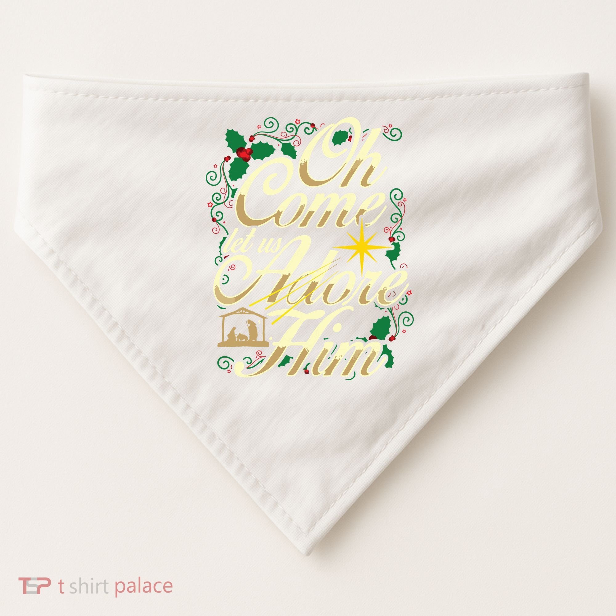 Oh Come Let Us Adore Him Nativity Christmas Religious Jesus USA-Made Doggie Bandana