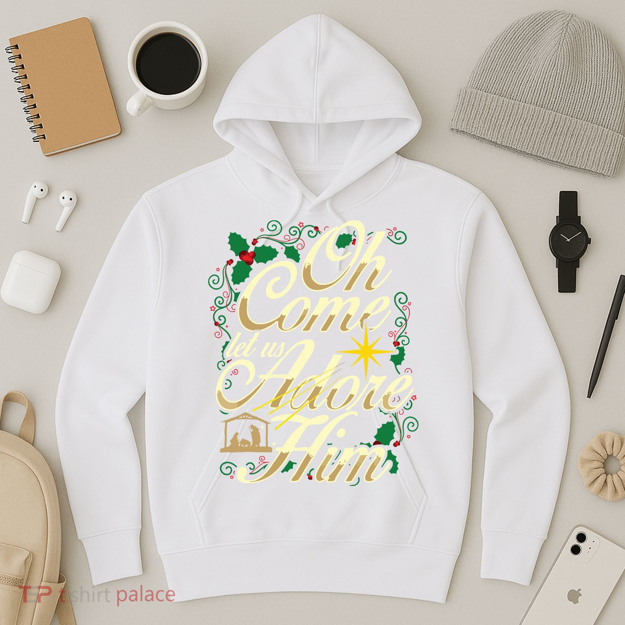 Oh Come Let Us Adore Him Nativity Christmas Religious Jesus Hoodie