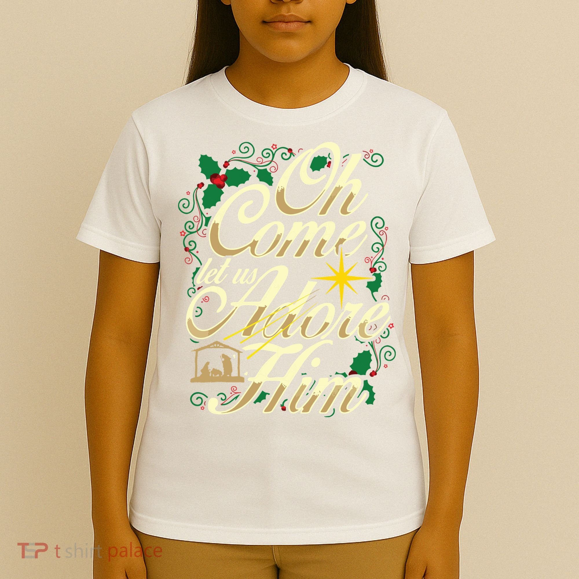 Oh Come Let Us Adore Him Nativity Christmas Religious Jesus T-Shirt