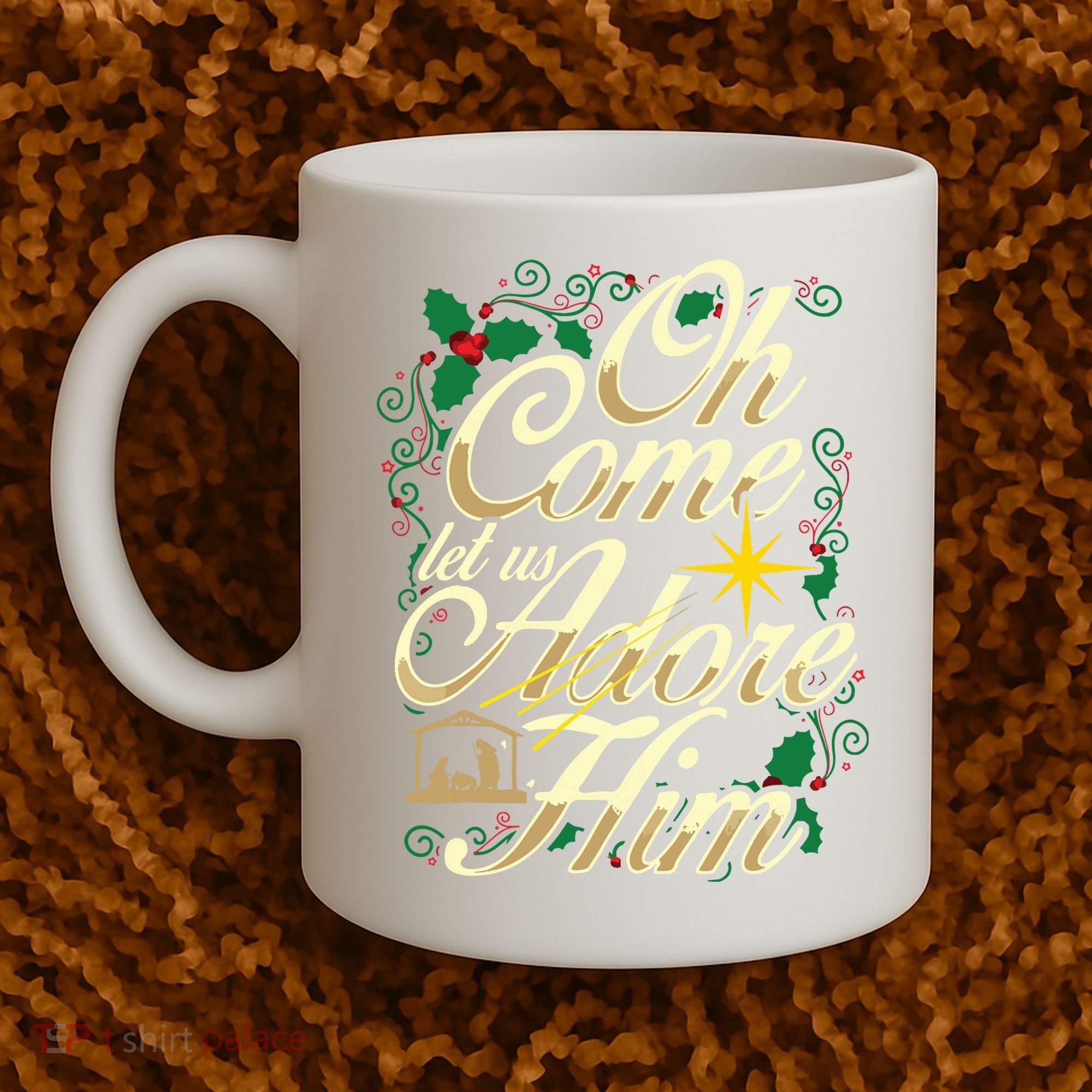 Oh Come Let Us Adore Him Nativity Christmas Religious Jesus Coffee Mug