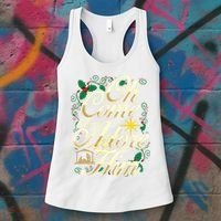 Oh Come Let Us Adore Him Nativity Christmas Religious Jesus Women's Tank Top thumb 3