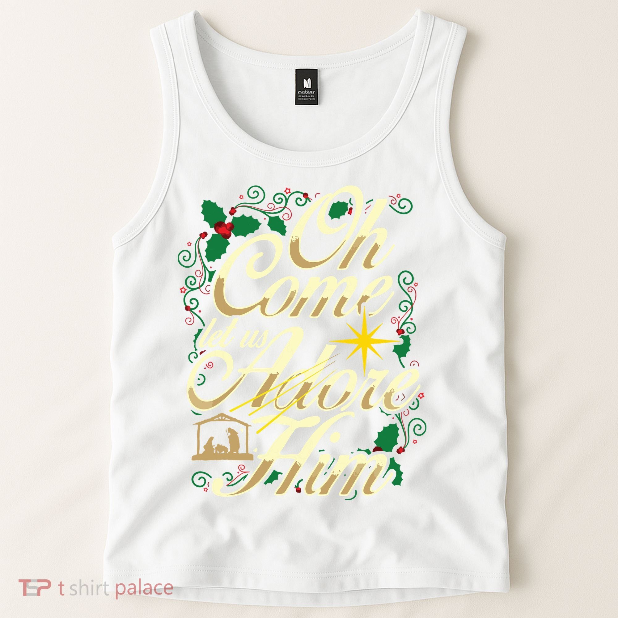 Oh Come Let Us Adore Him Nativity Christmas Religious Jesus Tank Top