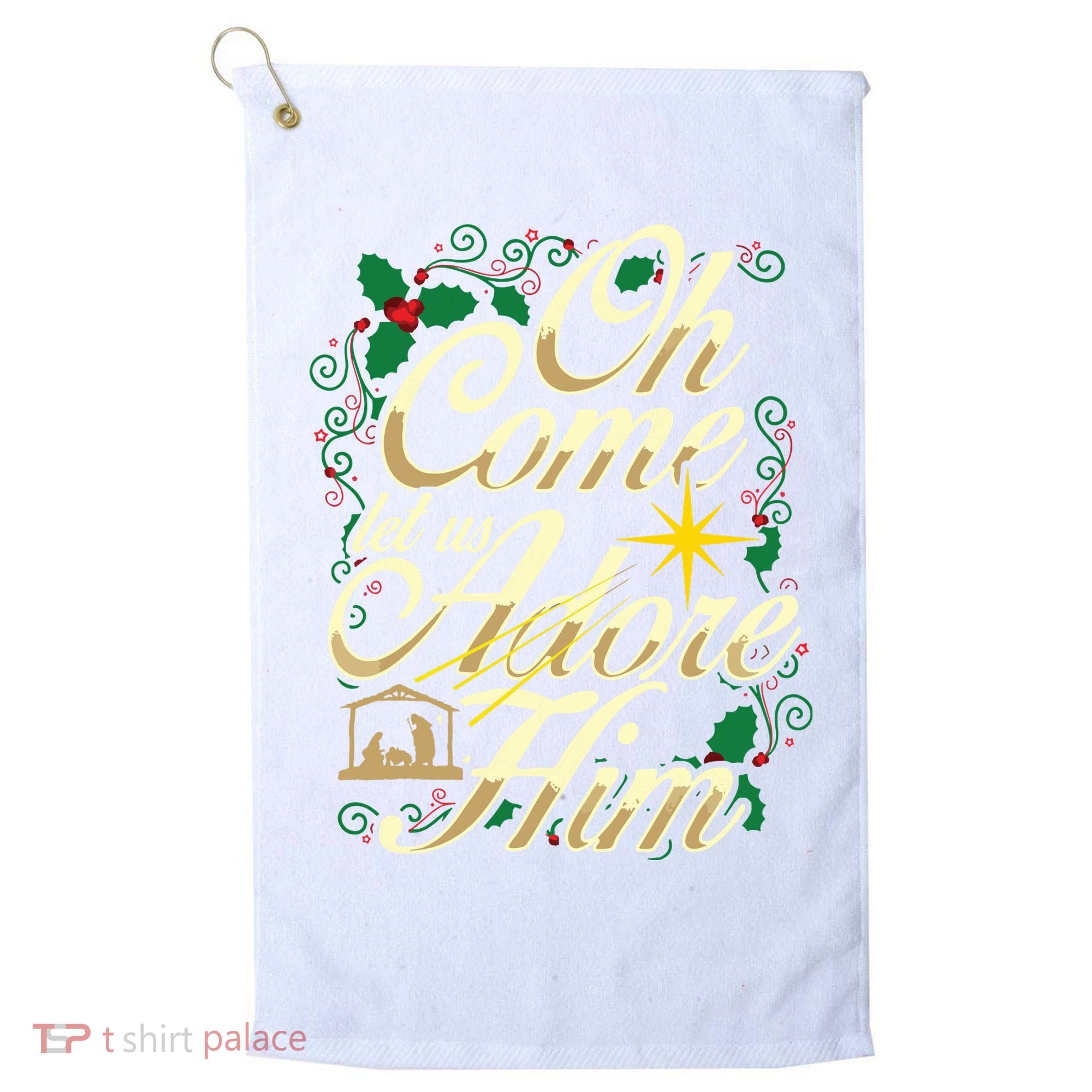Oh Come Let Us Adore Him Nativity Christmas Religious Jesus Golf Towel