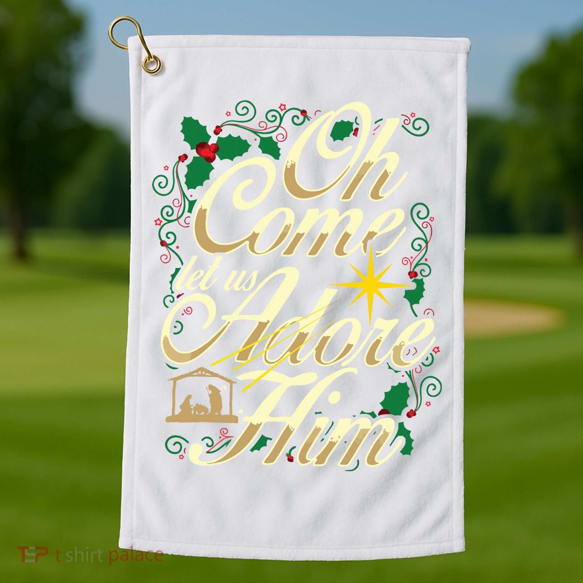 Oh Come Let Us Adore Him Nativity Christmas Religious Jesus Golf Towel