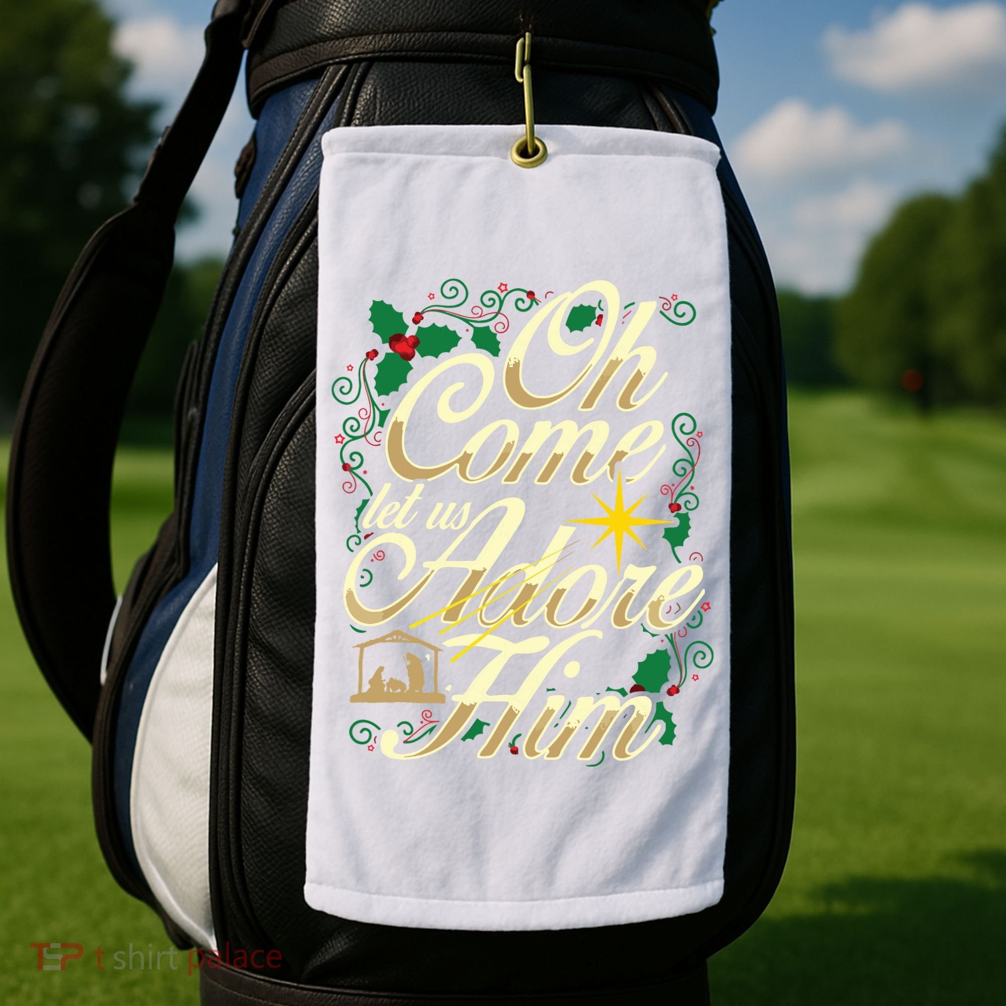 Oh Come Let Us Adore Him Nativity Christmas Religious Jesus Golf Towel