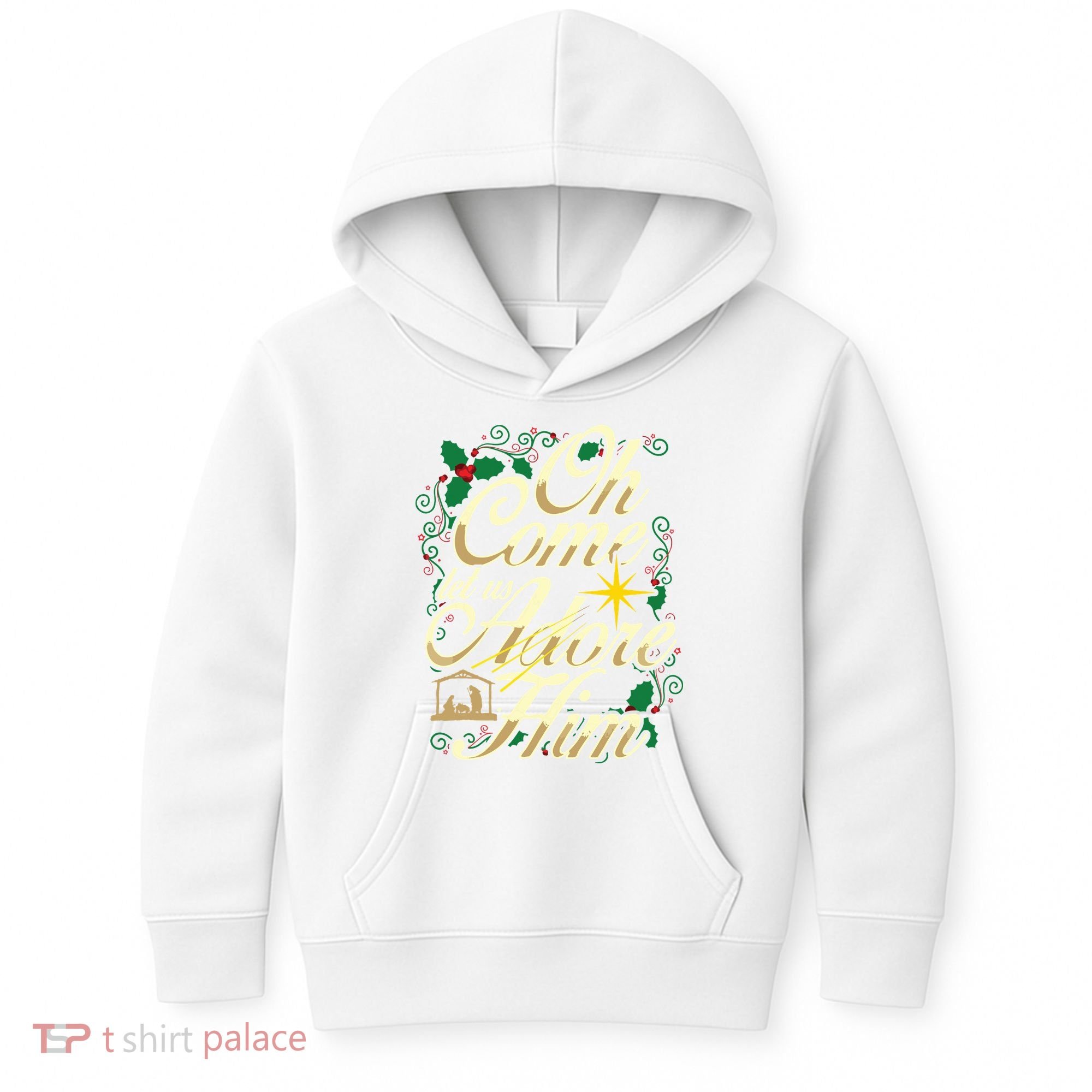 Oh Come Let Us Adore Him Nativity Christmas Religious Jesus Kids Hoodie