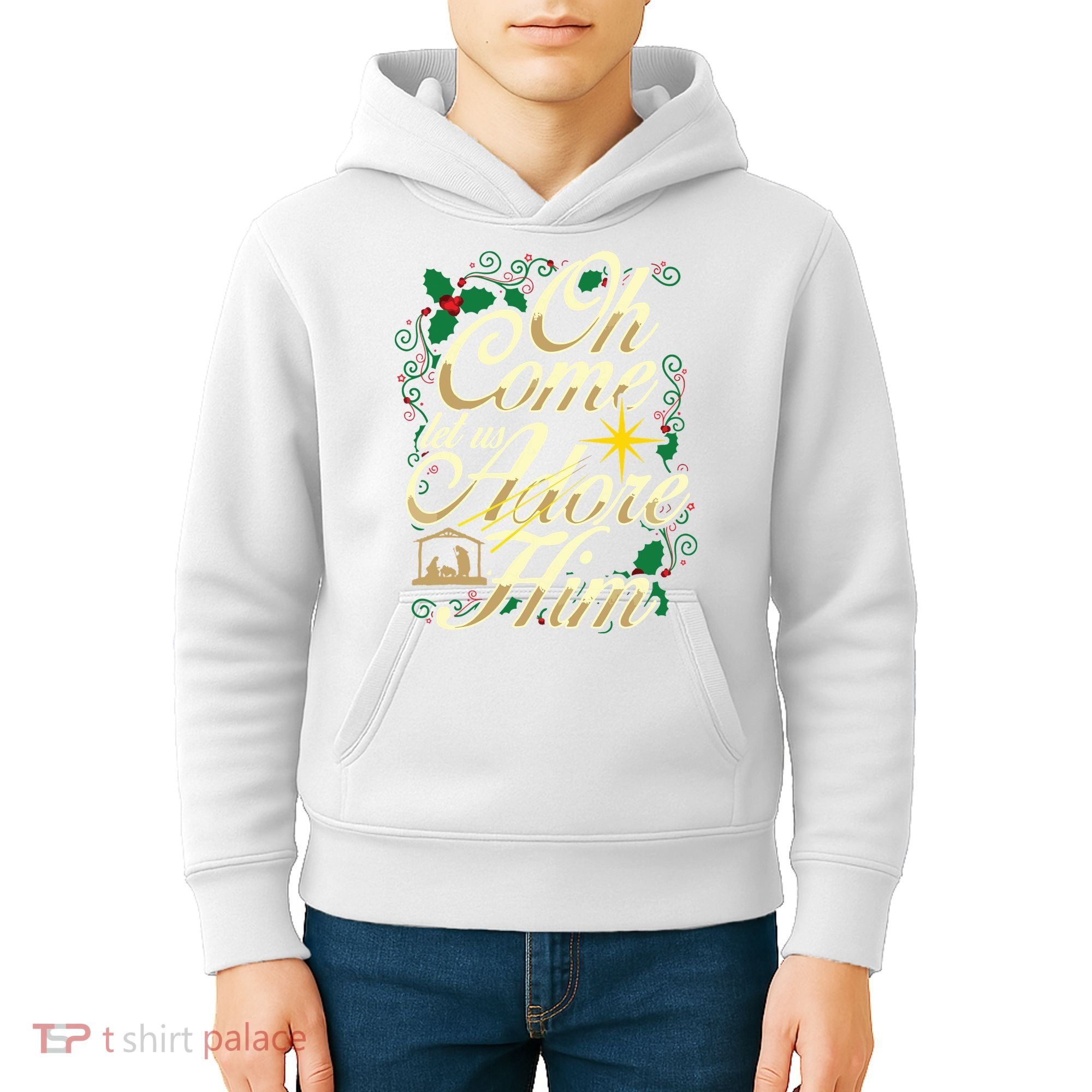 Oh Come Let Us Adore Him Nativity Christmas Religious Jesus Kids Hoodie