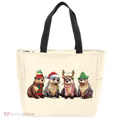 Otters Christmas Lights Tote Bag
