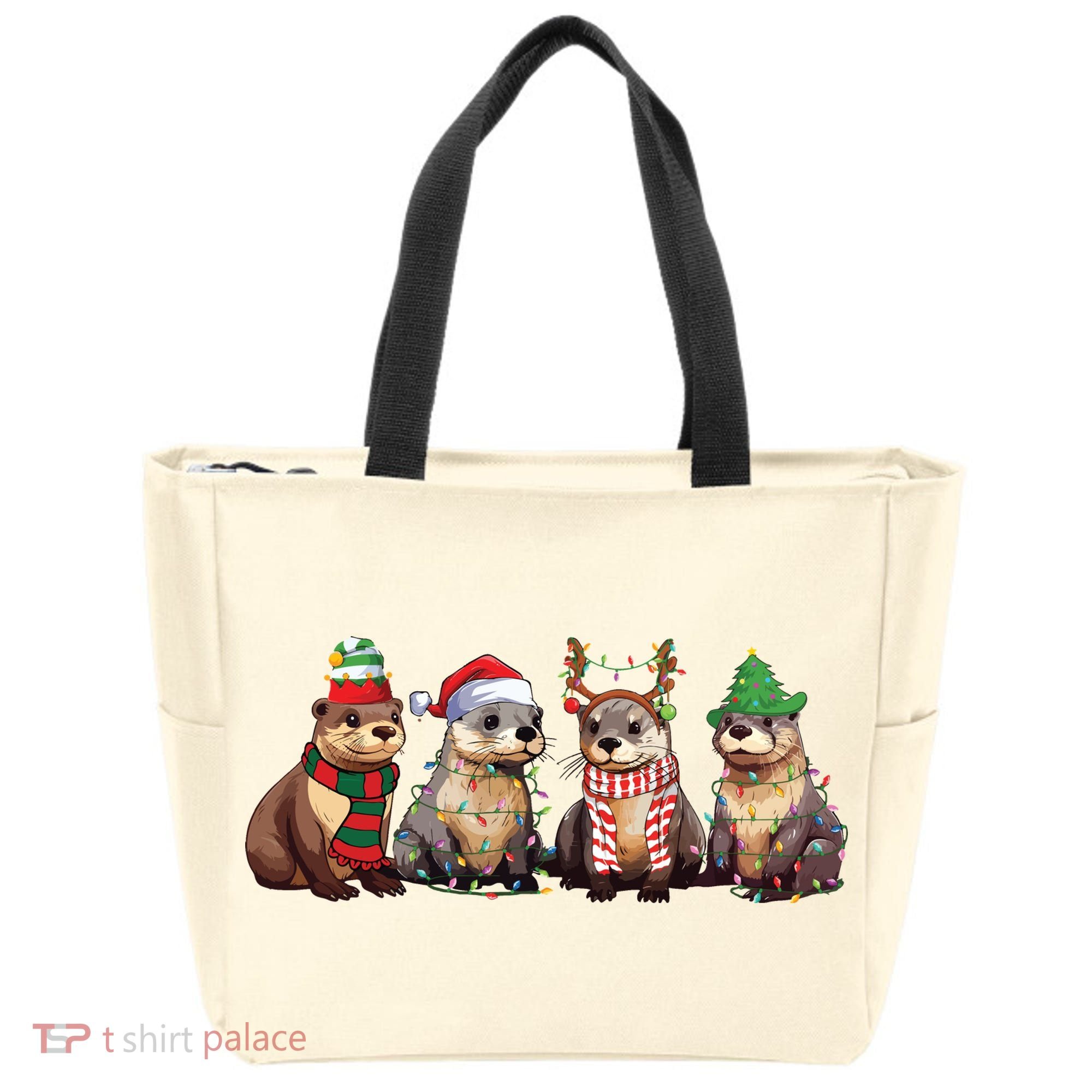 Otters Christmas Lights Tote Bag