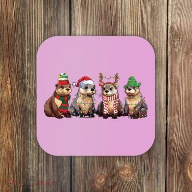 Otters Christmas Lights Coaster