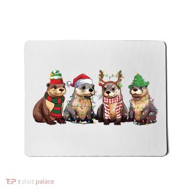 Otters Christmas Lights Mousepad