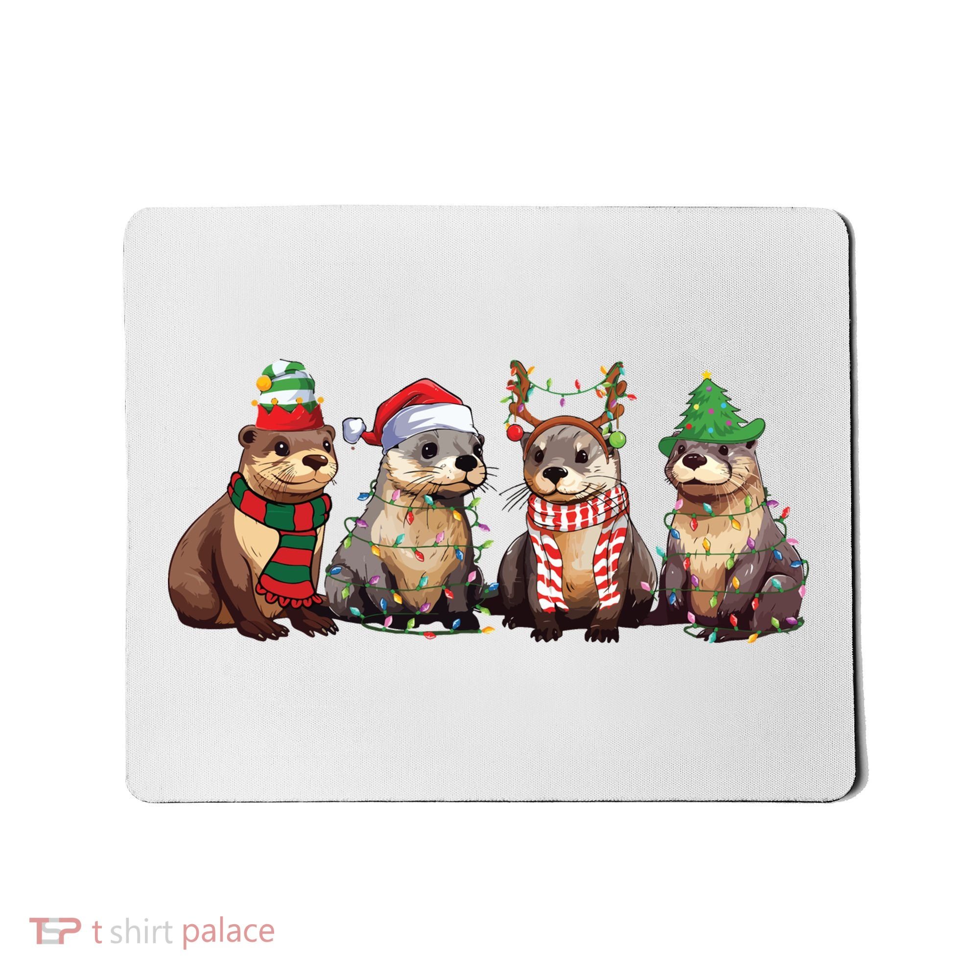 Otters Christmas Lights Mousepad