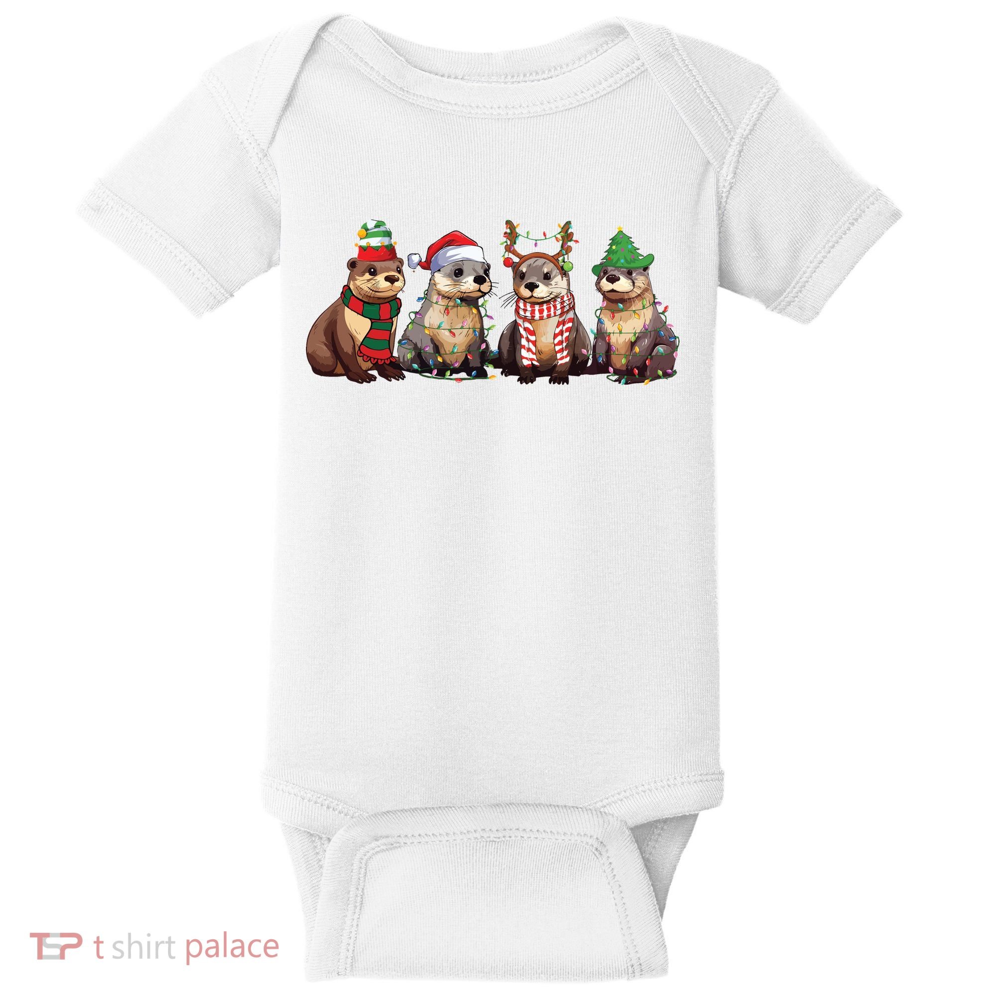 Otters Christmas Lights Baby Bodysuit