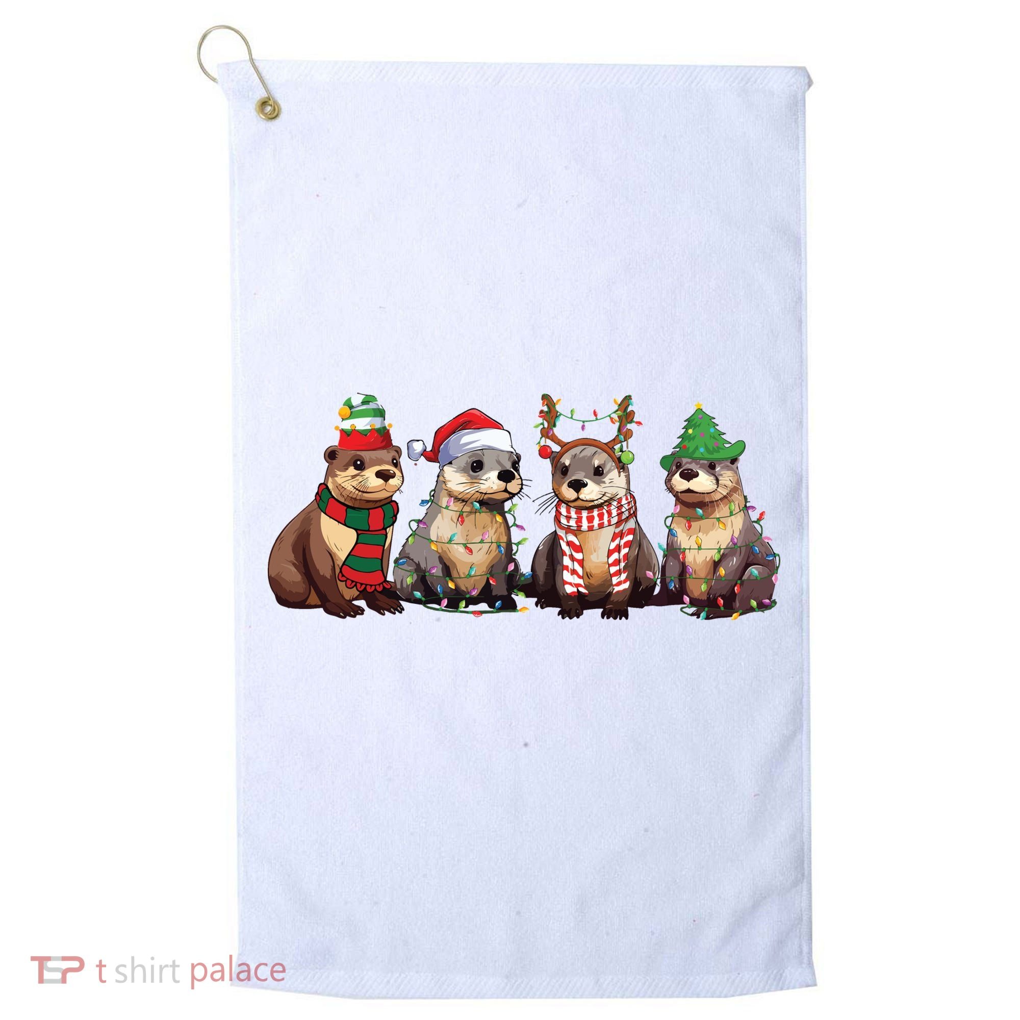 Otters Christmas Lights Golf Towel