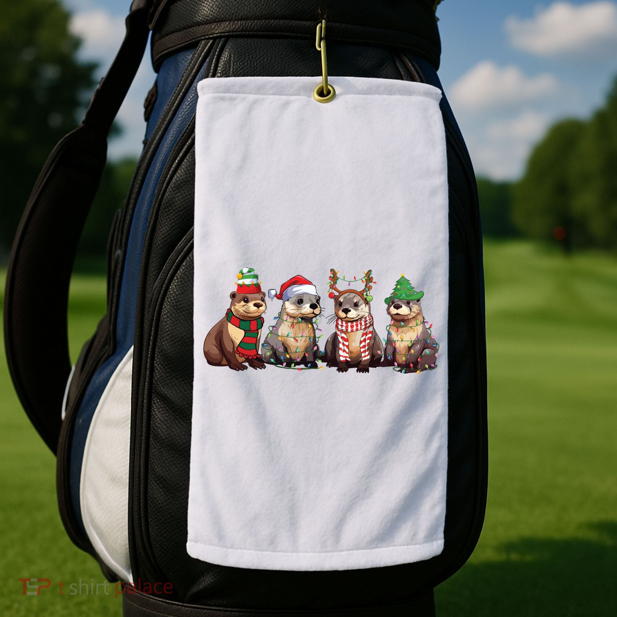 Otters Christmas Lights Golf Towel