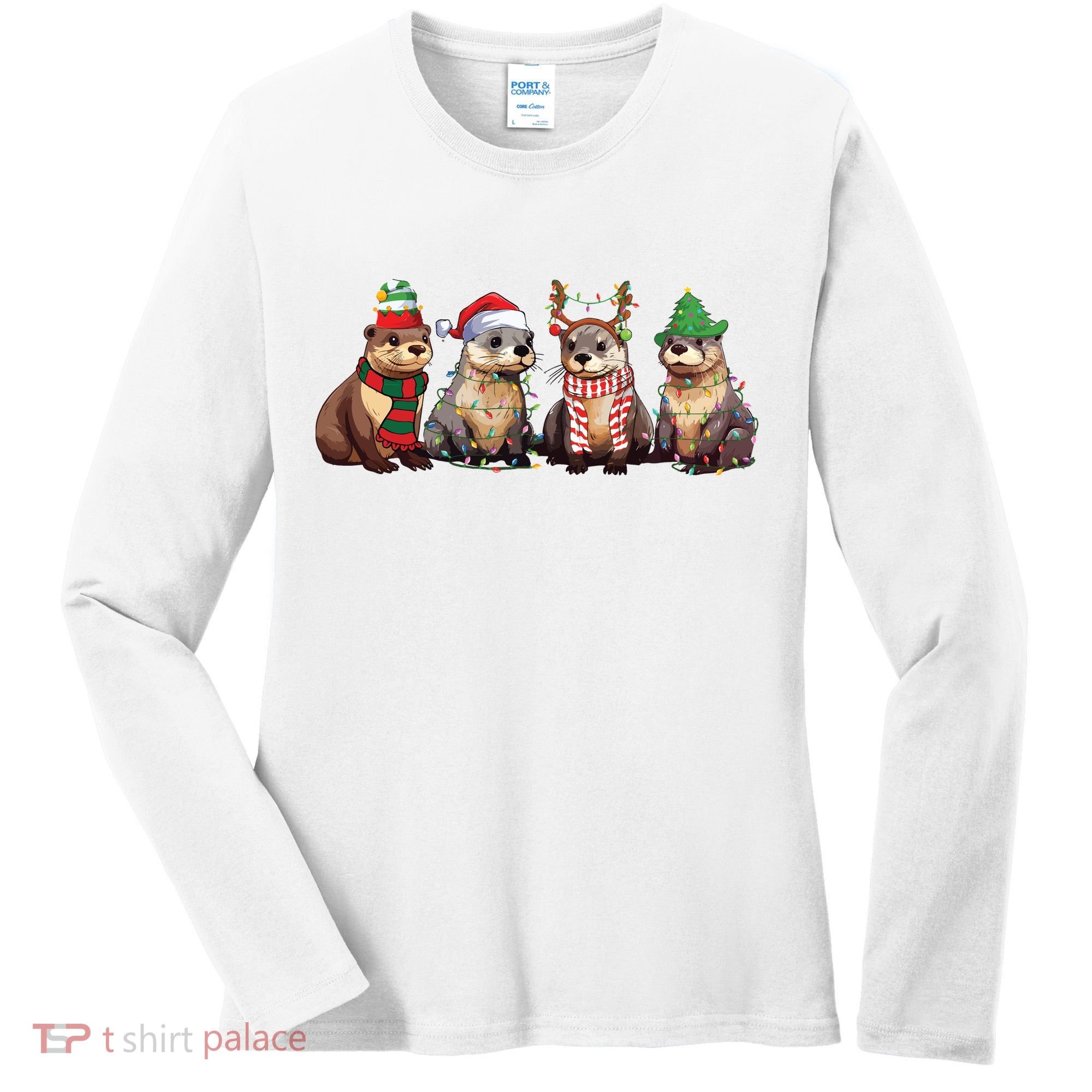 Otters Christmas Lights Women's Long Sleeve Shirt
