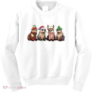Otters Christmas Lights Kids Sweatshirt