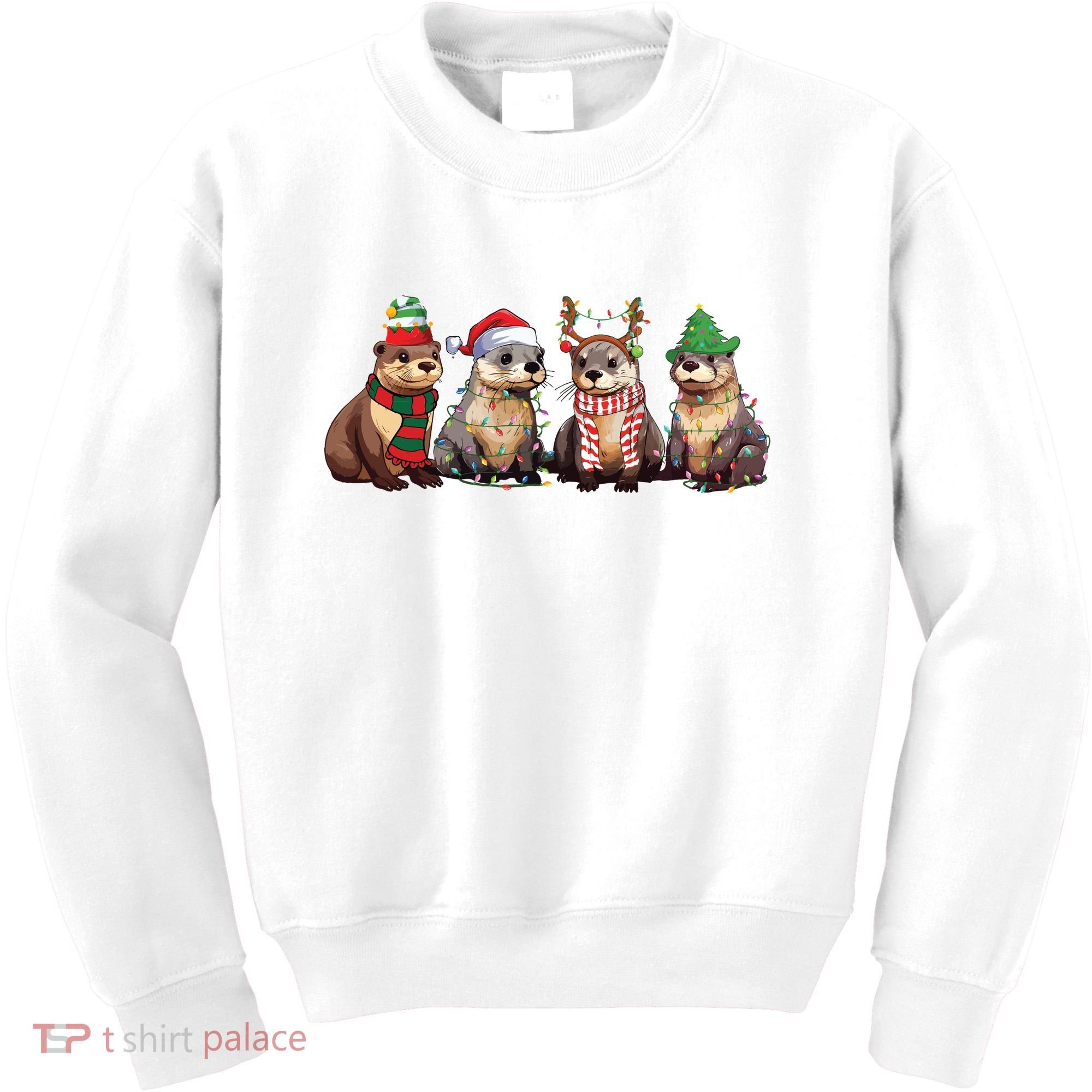 Otters Christmas Lights Kids Sweatshirt