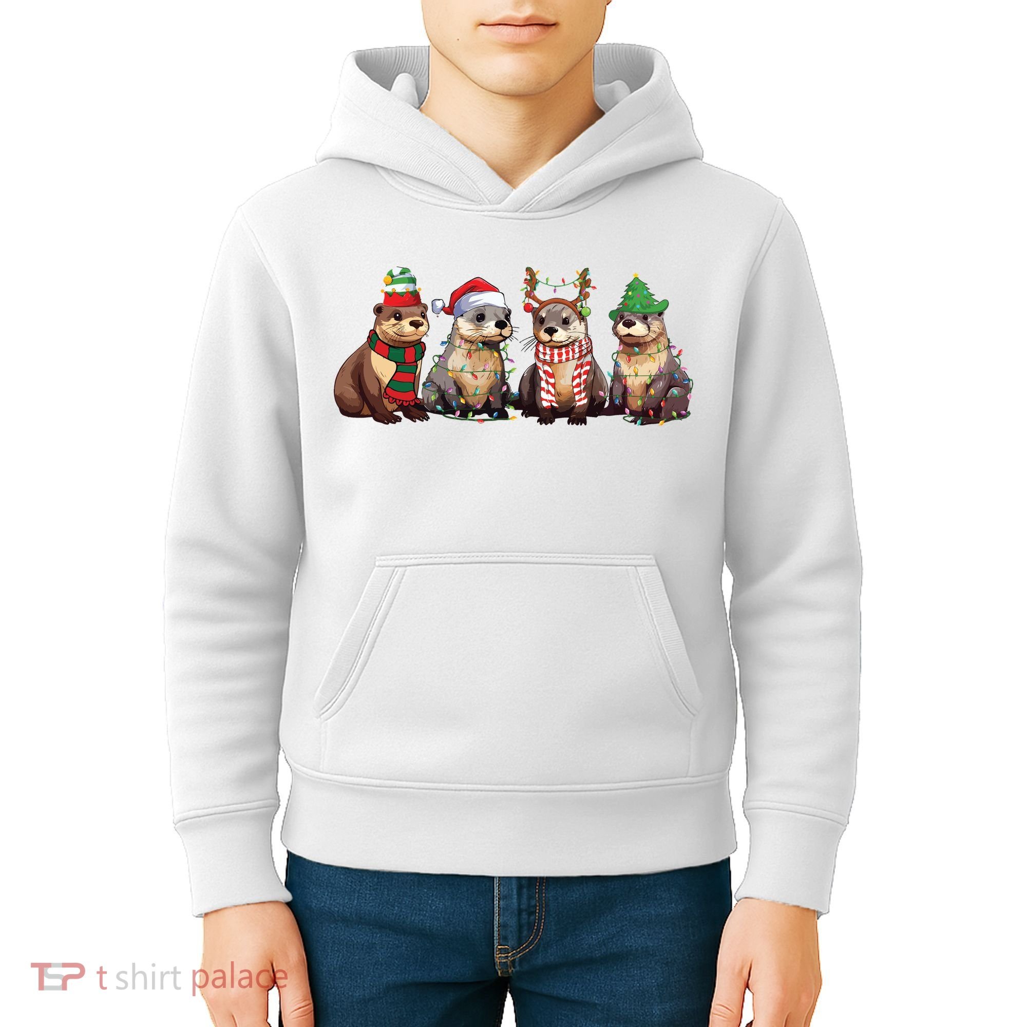 Otters Christmas Lights Kids Hoodie